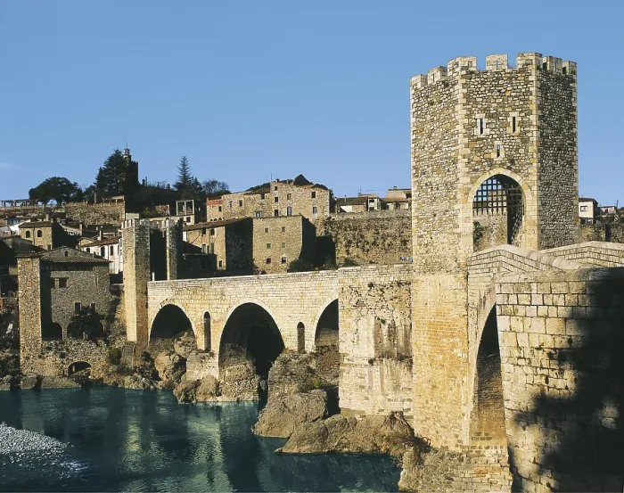 Framed Print : SPAIN. CATALONIA. GERONA. Besal. Medieval bridge over the Fluvi river. Romanesque art. AISA / Everett Collection**US SALES ONLY**