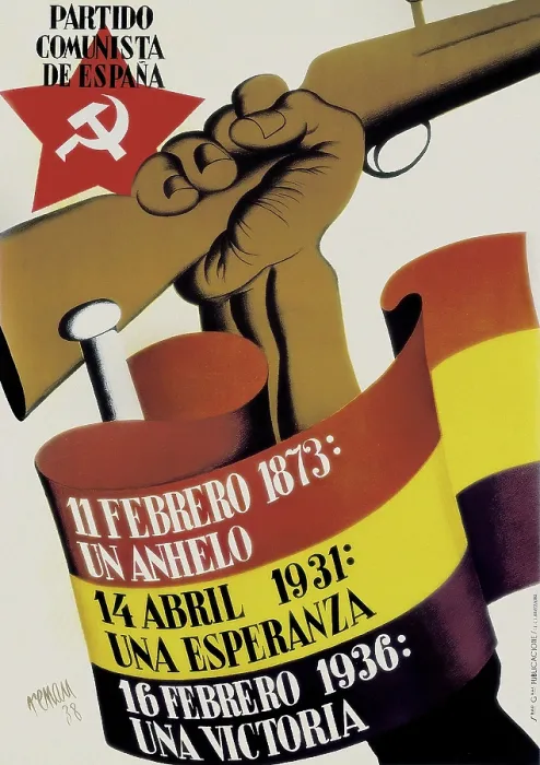 Framed Print : Spain. Civil War. '11 de febrero 1873. un anhelo. 14 de abril 1931: una esperanza. 16 de febrero 1936: una victoria' (11th February 1873: a wish)