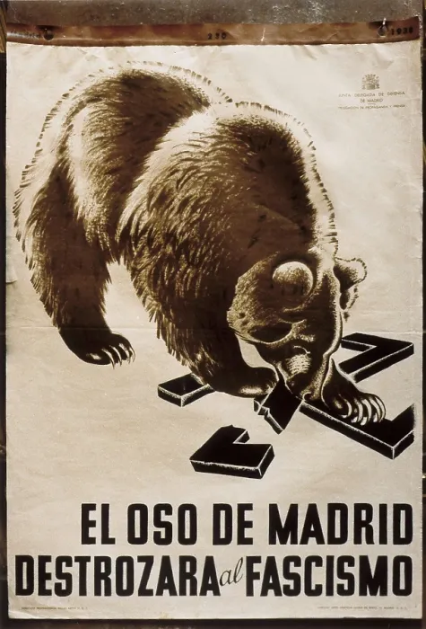 Framed Print : Spain. Civil War (1936-1939). 'El oso de Madrid destrozar el fascismo' (The Bear of Madrid Will Smash the Fascism) Framed Print : Spain. Civil War (1936-1939). 'El oso de Madrid destrozar el fascismo' (The Bear of Madrid Will Smash the Fascism)