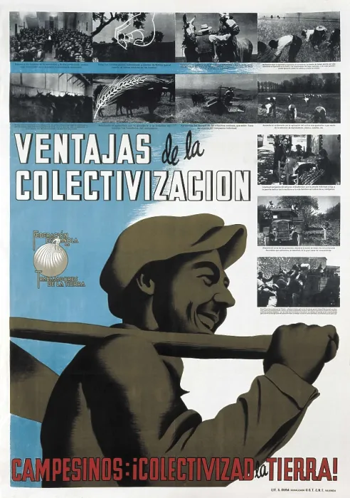 Framed Print : Spain. Civil War (1936-1939). Poster 'Ventajas de la colectivizacin. Campesinos: colectivizad la tierra!' (Advantages of Collectivization)