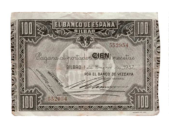 Framed Print : Spain. Civil War (1937). 100 pesetas bill issued by the Bank of Spain in Bilbao. Coin. AISA / Everett Collection**US SALES ONLY**