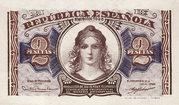 Framed Print : Spain. Civil War. 2 pesetas bill (1938), issued by the Treasury Department of the government of the Spanish Republic. AISA / Everett Collection**US SALES ONLY**