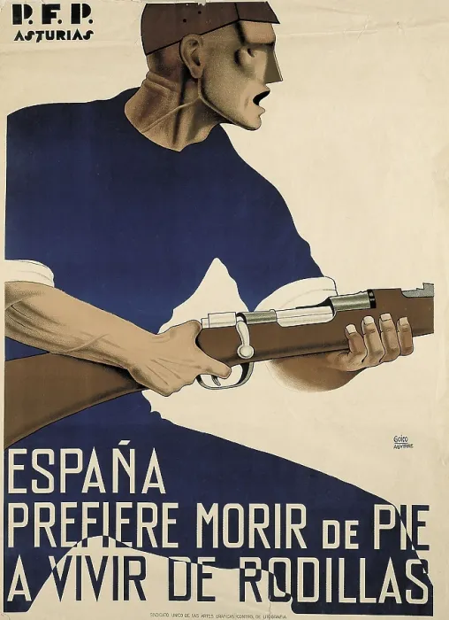 Framed Print : Spain. Civil War. 'Espaa prefiere morir de pie a vivir de rodillas' (Spain prefers to die standingrather than live on my knees)