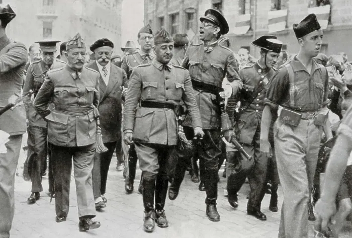 Framed Print : Spain. Civil War. General Francisco Francisco (middle) with Generals Cavalcanti (left) and Mola (right) at the streets of Burgos (August 1936). SPAIN. Monistrol de Montserrat Framed Print : Spain. Civil War. General Francisco Francisco (middle) with Generals Cavalcanti (left) and Mola (right) at the streets of Burgos (August 1936). SPAIN. Monistrol de Montserrat