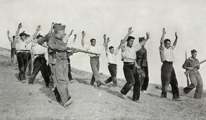 Framed Print : Spain. Civil War. Arrest of republican militians in the front of Somosierra (July-August, 1936). SPAIN. Monistrol de Montserrat. Library of Montserrat Abbey Framed Print : Spain. Civil War. Arrest of republican militians in the front of Somosierra (July-August, 1936). SPAIN. Monistrol de Montserrat. Library of Montserrat Abbey
