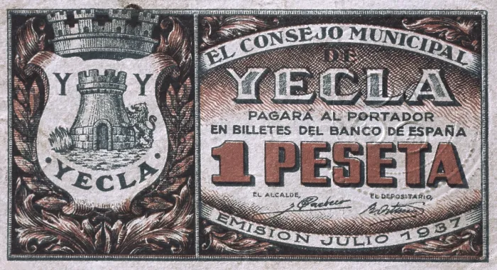 Framed Print : Spain. Civil War. One peseta bill issued by the Yecla town council (July 1937). SPAIN. Madrid. National Mint Museum. AISA / Everett Collection**US SALES ONLY**