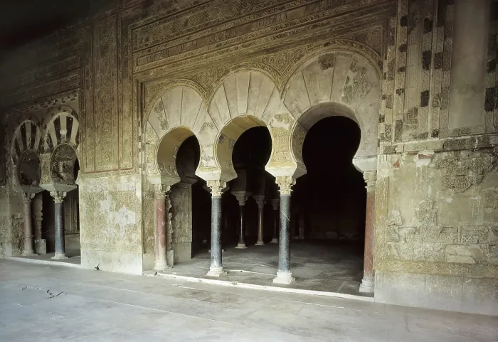 Framed Print : SPAIN. Cordoba. Medina Azahara. Detail of the arches of Abd al-Rahman III's Hall (10th c.). Hispano-Moresque art. Caliphate period. Architecture