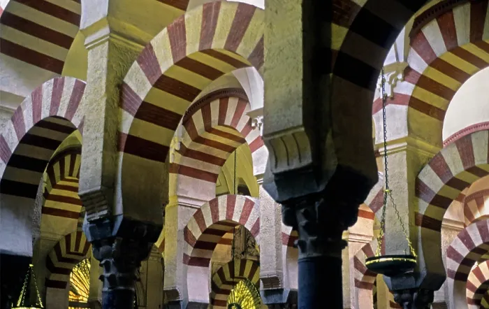 Framed Print : SPAIN. Cordoba. Mezquita (Mosque). Interior of the Mosque Cathedral. Details of the arches. Expanding of Almanzor. Hispano-Moresque art. Caliphate period