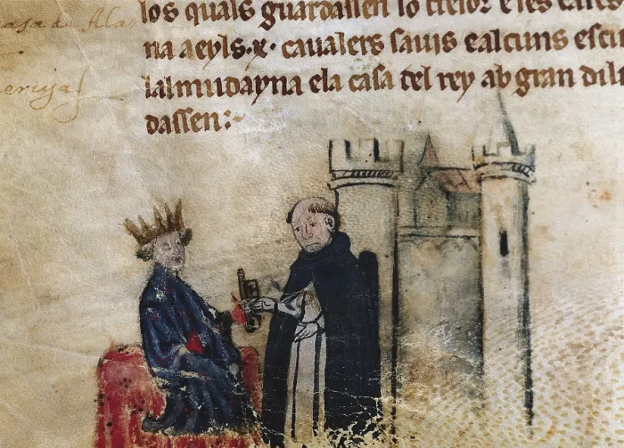 Framed Print : Spain. Crown of Aragon. 13th c. Chronicle of James I or 'Llibre dels Feyts' of father Pere Marsili. Fol. 109v