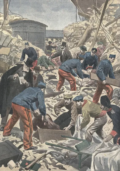 Framed Print : Spain. Explosion at the Irun railway station. Illustration from 'Le Petit Journal' (March 24th1901). Engraving