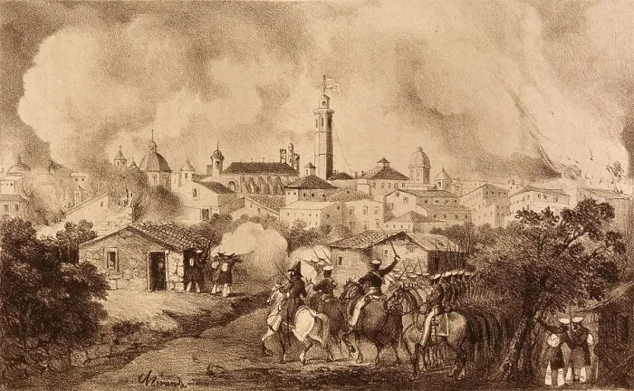 Framed Print : Spain. First Carlist War. Castelln de la Plana in time to be attacked by the Royal Expedition under the commandment of Cabrera (1837). Litography. SPAIN. Madrid. National Library Framed Print : Spain. First Carlist War. Castelln de la Plana in time to be attacked by the Royal Expedition under the commandment of Cabrera (1837). Litography. SPAIN. Madrid. National Library