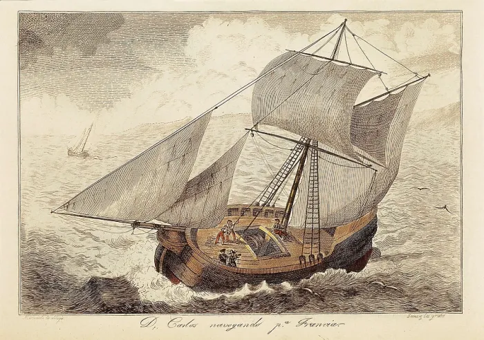 Framed Print : Spain. First Carlist War. Don Carlos sailing to France (1834). Engraving by Manuel Miranda. Engraving. SPAIN. Donostia. Military Historical Museum