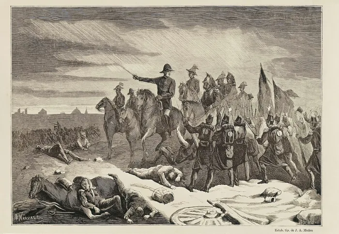 Framed Print : Spain. First Carlist War. Night of Luchana (December 24, 1836). Victory of liberal troops under general Espartero. Litography. SPAIN. Madrid. Romantic Museum