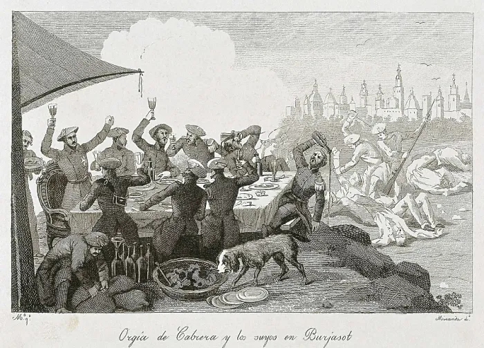 Framed Print : Spain. First Carlist War. Orgy of Cabrera and his carlist troops in Burjassot (1937). Engraving. SPAIN. Madrid. Romantic Museum. AISA / Everett Collection**US SALES ONLY** Framed Print : Spain. First Carlist War. Orgy of Cabrera and his carlist troops in Burjassot (1937). Engraving. SPAIN. Madrid. Romantic Museum. AISA / Everett Collection**US SALES ONLY**