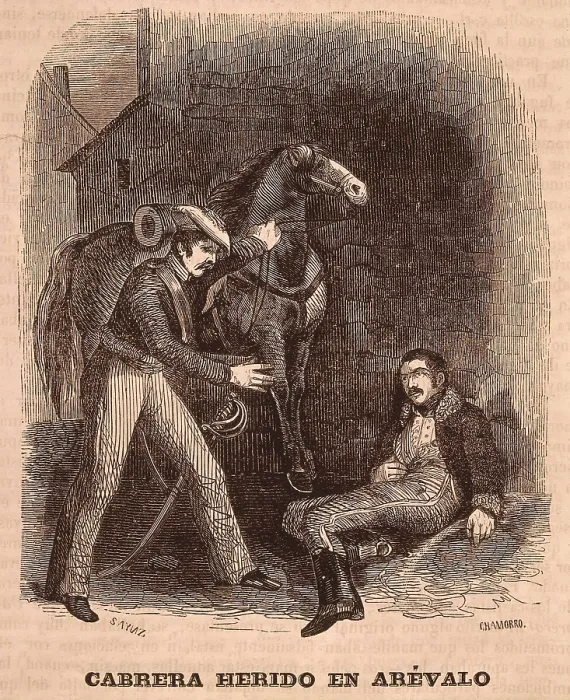 Framed Print : Spain. First Carlist War. Ramn Cabrera wounded in Arvalo de la Sierra (1836). Engraving. SPAIN. Madrid. National Library. AISA / Everett Collection**US SALES ONLY**