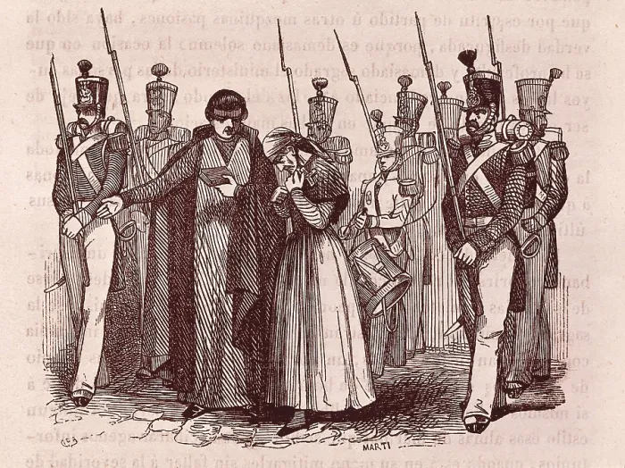 Framed Print : Spain. First Carlist War. Ramn Cabrera's going to death (Tortosa, 16th February 1836). Picture from the novel 'De grumete a general' by Wenceslao Ayguals de Izco