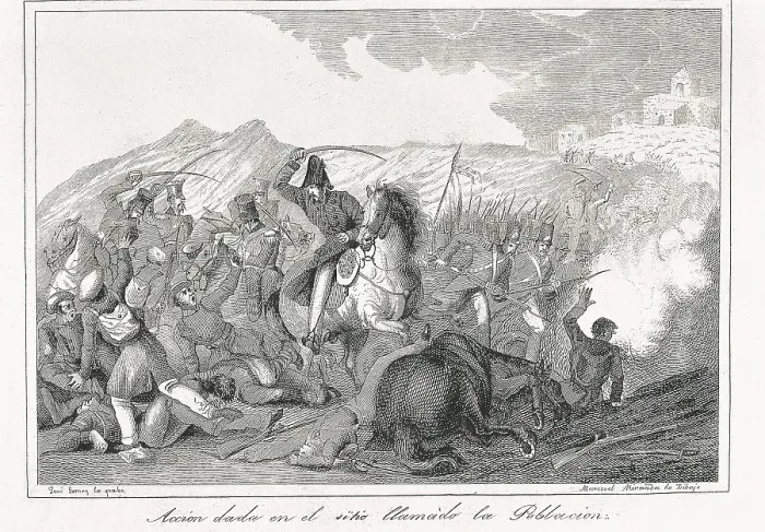 Framed Print : Spain. Firts Carlist War. Action in La Poblacin (1834). Engraving by Manuel Miranda. Engraving. SPAIN. Madrid. Romantic Museum. AISA / Everett Collection**US SALES ONLY**