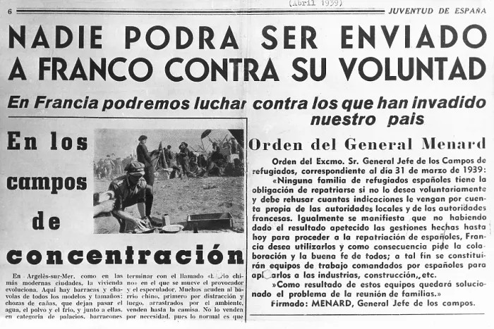Framed Print : Spain. Franco's dictatorship. Post-war (1939). 'Nadie podr ser enviado a Franco contra su voluntad' (Nobody can be sent to Franco against their will) Framed Print : Spain. Franco's dictatorship. Post-war (1939). 'Nadie podr ser enviado a Franco contra su voluntad' (Nobody can be sent to Franco against their will)