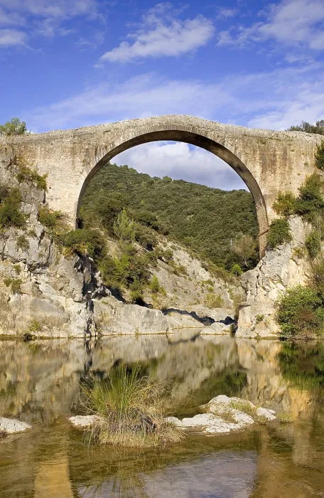 Framed Print : SPAIN. GERONA. Garrotxa. Bridge over Llierca River - 14th Century -, between Sadernes and Montagut villages. Romanesque art