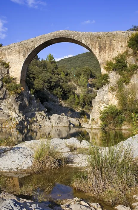 Framed Print : SPAIN. GERONA. Garrotxa. Bridge over Llierca River - 14th Century -, between Sadernes and Montagut villages. Romanesque art