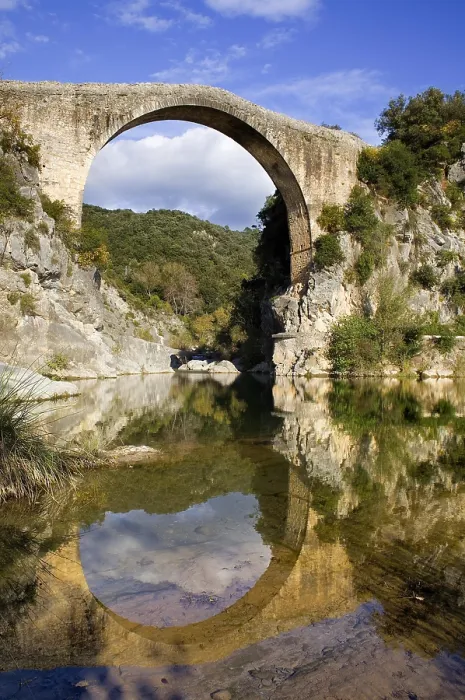 Framed Print : SPAIN. GERONA. Garrotxa. Bridge over Llierca River - 14th Century -, between Sadernes and Montagut villages. Romanesque art