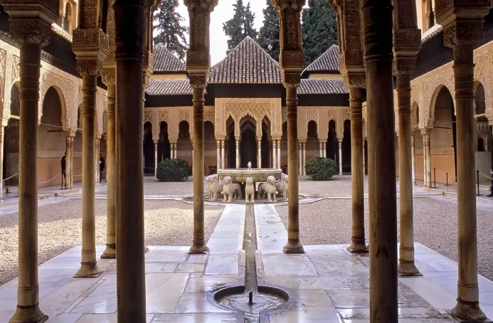 Framed Print : SPAIN. Granada. Alhambra. Alhambra, Nazari Palace. Court of the Lions, build in 1377 by Mohamed V. Hispano-Moresque art. Nasrid dynasty Framed Print : SPAIN. Granada. Alhambra. Alhambra, Nazari Palace. Court of the Lions, build in 1377 by Mohamed V. Hispano-Moresque art. Nasrid dynasty