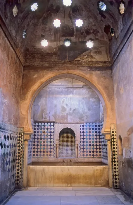 Framed Print : SPAIN. Granada. Alhambra. Alhambra, Nazari Palace. Comares palaces. Royal baths from Yusuf I's era. Steam room or Caldarium. Hispano-Moresque art. Nasrid dynasty