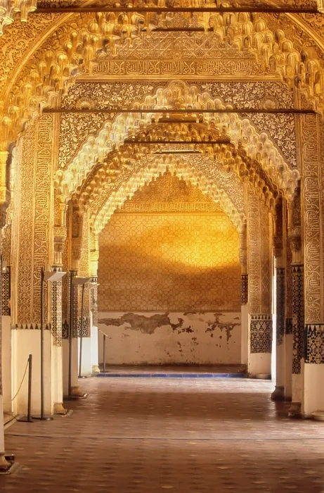 Framed Print : SPAIN. Granada. Alhambra. Alhambra, Nazari Palace. Palace of the Lions. Corridor arches decorated with honeycomb works. Hispano-Moresque art. Nasrid dynasty