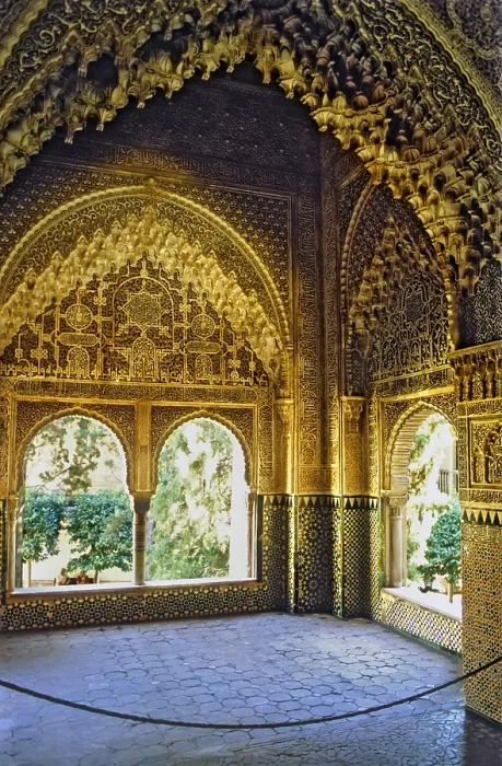Framed Print : SPAIN. Granada. Alhambra. Alhambra, Nazari Palace. Palace of the Lions. Daraxa or Lindaraja viewpoint at Hall of Aljimences. Hispano-Moresque art. Nasrid dynasty
