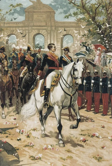 Framed Print : Spain. Kingdom of Alfonso XII. Triumphal entrance in Madrid after the Coronation (January 15, 1875). Litography. AISA / Everett Collection**US SALES ONLY**
