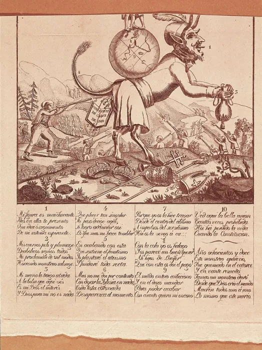 Framed Print : Spain. Kingdom of Fernando VII. Satire about the Constitution of 1812. Engraving. SPAIN. Madrid. National Library. AISA / Everett Collection**US SALES ONLY**
