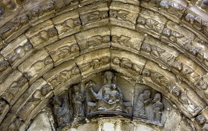 Framed Print : SPAIN. LLEIDA. Vall d'Aran. Betren. Sant Esteve's (St Stephen) church. Central tvympanum with a ogival archivolt