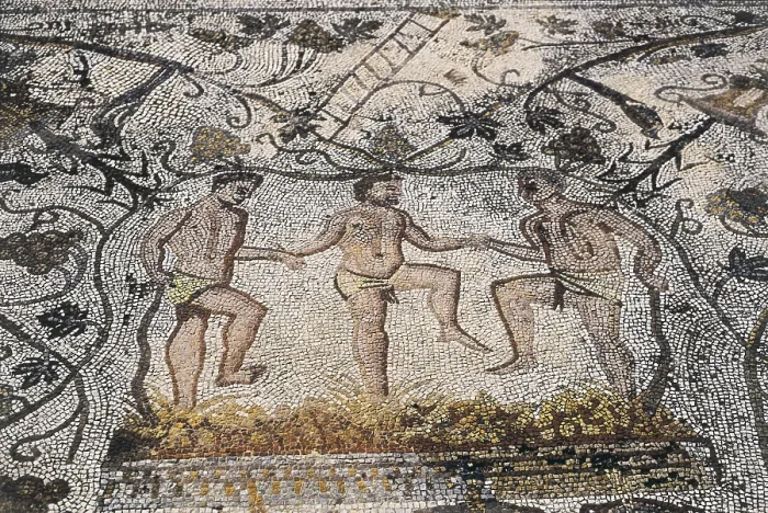 Framed Print : SPAIN. Merida. House of the Amphitheatre.. Treading grapes for the elaboration of the wine. Roman art. Early Empire. Mosaic. - J Framed Print : SPAIN. Merida. House of the Amphitheatre.. Treading grapes for the elaboration of the wine. Roman art. Early Empire. Mosaic. - J