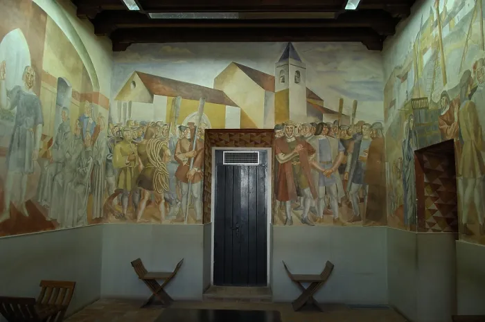 Framed Print : SPAIN. Palos de la Frontera. La Rbida Monastery.. Monastery of La Rbida. Mural paintings. Poem of Discovery, by Daniel Vzquez Daz. Painting Framed Print : SPAIN. Palos de la Frontera. La Rbida Monastery.. Monastery of La Rbida. Mural paintings. Poem of Discovery, by Daniel Vzquez Daz. Painting