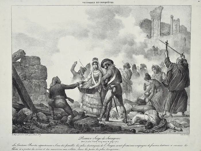 Framed Print : Spain. Peninsular War (1808-1814). First Siege of Saragossa (July-August 1808). The Countess Burita, together with other women going to the defensive bastions to help the wounded
