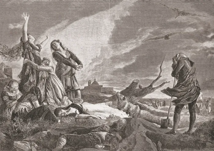 Framed Print : Spain. Peninsular War (1808-1814). Madrid 3rd May 1808. Burials at La Moncloa. Drawing by Vicente Palmaroli. Etching. SPAIN. Madrid. Museo de Historia