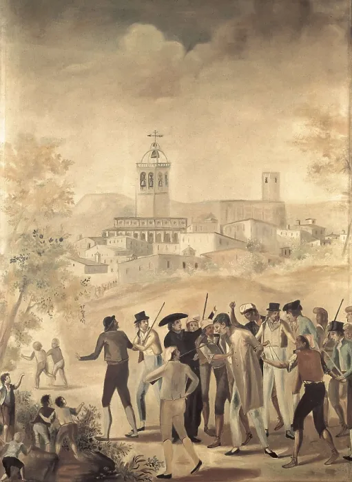 Framed Print : Spain. Peninsular War (1808-1814). Arrest of a French citizen neighbor of Manresa. Painting. AISA / Everett Collection**US SALES ONLY**