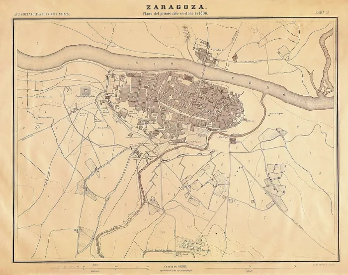 Framed Print : Spain. Peninsular War (1808-1814). Map of the first siege of Saragossa (June 1808). From the work 'Atlas de la Guerra de Independencia' (1868). SPAIN. Madrid Framed Print : Spain. Peninsular War (1808-1814). Map of the first siege of Saragossa (June 1808). From the work 'Atlas de la Guerra de Independencia' (1868). SPAIN. Madrid