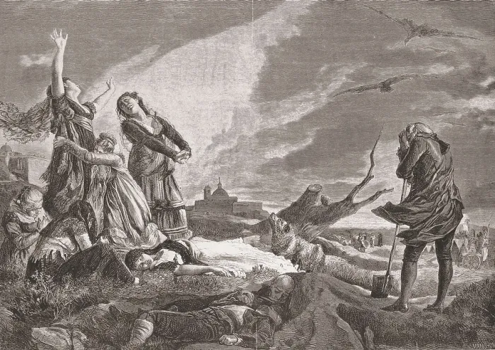 Framed Print : Spain. Peninsular War (1808-1814). Madrid 3rd May 1808. Burials at La Moncloa. Drawing by Vicente Palmaroli. Etching. SPAIN. Madrid. Municipal Museum