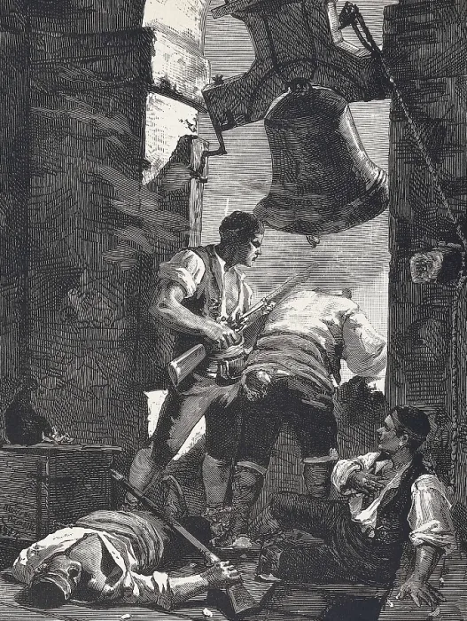 Framed Print : Spain. Peninsular War (1808-1814). Siege of Saragossa (1808-1809). Defence of the Tower of San Agustn. Engraving by Alvarez Dumont (1902). Etching