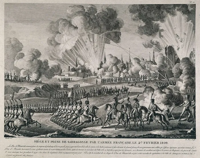 Framed Print : Spain. Peninsular War (1808-1814). Siege and conquest of Saragossa by the French (27th February 1809). Litography. SPAIN. Madrid. National Library