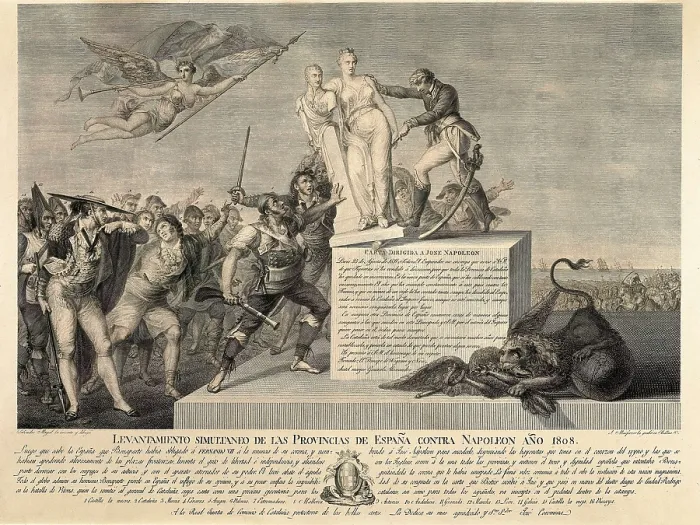 Framed Print : Spain. Peninsular War (1808-1814). Simultaneous uprising of the Spanish provinces against Napoleon in 1808. Engraving by J. Masferrer after a drawing by Salvador Mayol. Etching