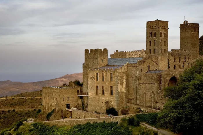 Framed Print : SPAIN. Port de la Selva. Monastery of Sant Pere de Rodes. View of the Benedictine abbey built in 10th c. Romanesque art