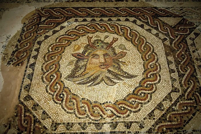 Framed Print : SPAIN. Quintanilla de la Cueza. Quintanilla de la Cueza. Tejada Roman Villa, 2nd c. Domus therms. Detail of the mosaic. Roman art. Early Empire