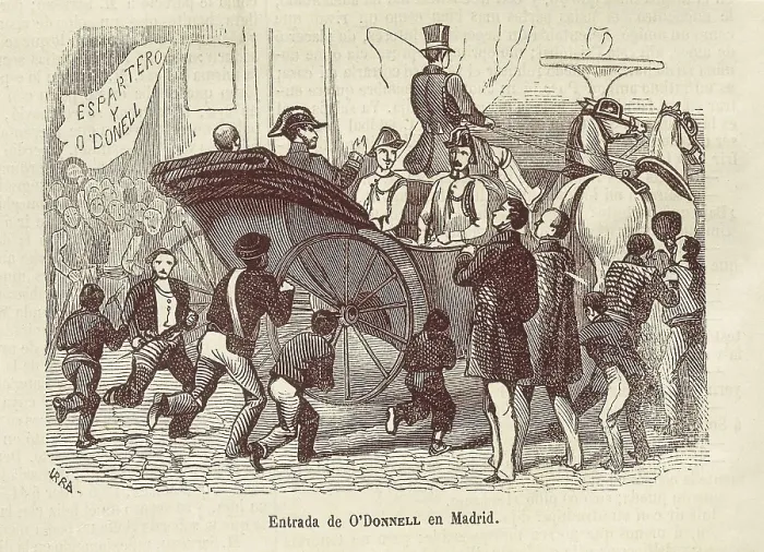 Framed Print : Spain. Revolution of 1854 (Madrid, July). Entrance of general Leopoldo O'Donell into Madrid. Image published in 'La Ilustracin. Peridico Universal'. Etching. SPAIN Framed Print : Spain. Revolution of 1854 (Madrid, July). Entrance of general Leopoldo O'Donell into Madrid. Image published in 'La Ilustracin. Peridico Universal'. Etching. SPAIN