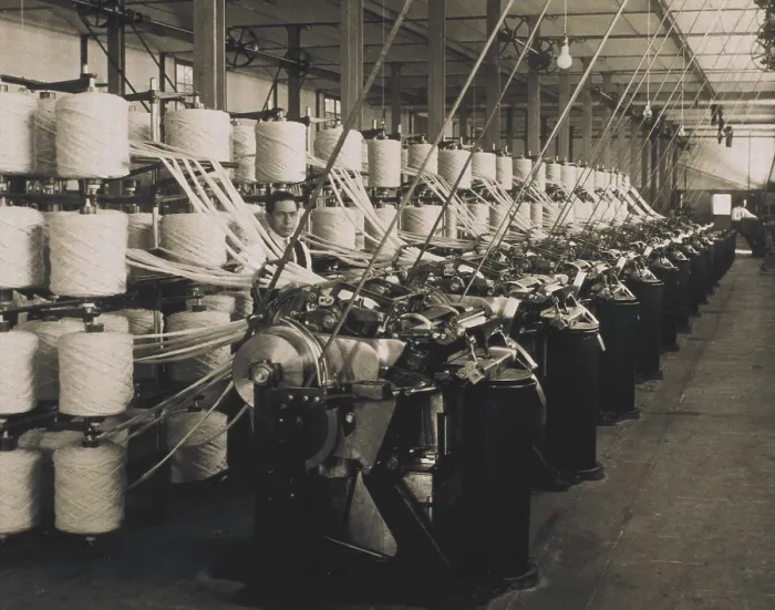 Framed Print : SPAIN. Sabadell. Interior of the textile factory 'La Lanera Espaola' (1920s). AISA / Everett Collection**US SALES ONLY** Framed Print : SPAIN. Sabadell. Interior of the textile factory 'La Lanera Espaola' (1920s). AISA / Everett Collection**US SALES ONLY**