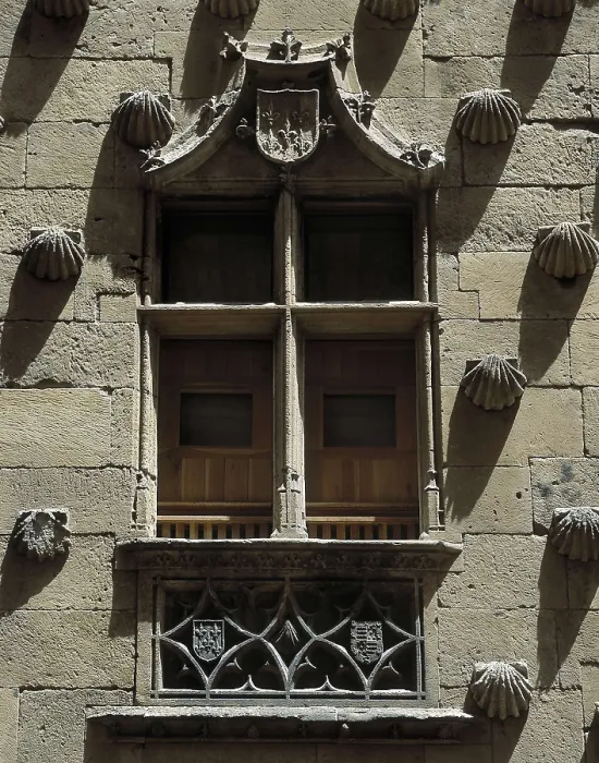 Framed Print : SPAIN. Salamanca. Casa de las Conchas (House of Shells). Noble mansion from the late 15th century and the beginning 16th c. Window of the facade. Gothic art. Architecture Framed Print : SPAIN. Salamanca. Casa de las Conchas (House of Shells). Noble mansion from the late 15th century and the beginning 16th c. Window of the facade. Gothic art. Architecture