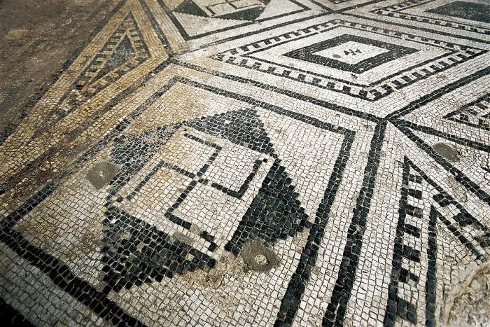 Framed Print : SPAIN. Sant Boi de Llobregat. Roman baths (2nd c. BC). Mosaic of the frigidarium. Roman art. Mosaic. Alfons Rodrguez / AISA / Everett Collection (139492)**US SALES ONLY**