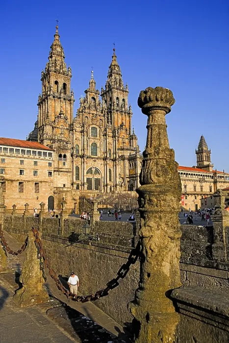 Framed Print : SPAIN. Santiago de Compostela. Cathedral of Santiago de Compostela. Cathedral facade from Plaza do Obradoiro. Baroque art