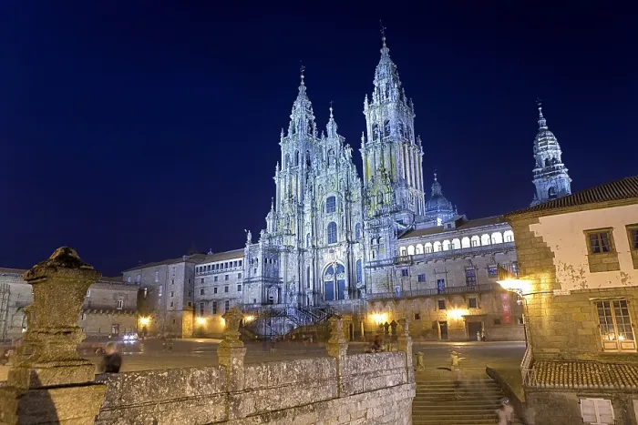 Framed Print : SPAIN. Santiago de Compostela. Cathedral of Santiago de Compostela. Cathedral facade from Plaza do Obradoiro. Baroque art